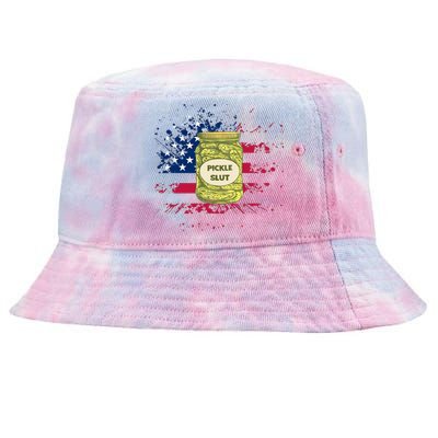 Vintage Pickle 4th Of July US Flag Independence Day Tie-Dyed Bucket Hat