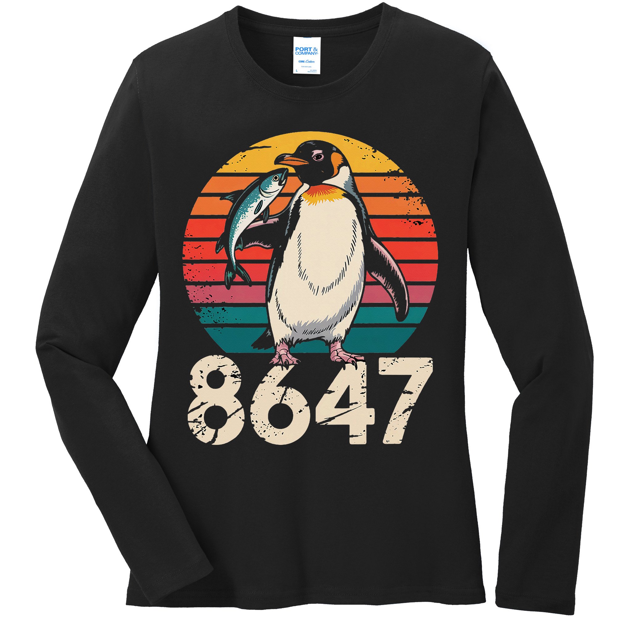 Vintage Penguin 86 47 Protest - 8647 Penguin Anti Trump Ladies Long Sleeve Shirt