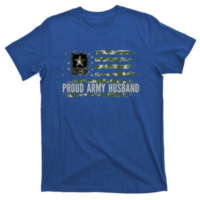 Vintage Proud Army Husband Camo American Flag Veteran Gift Funny Gift T-Shirt