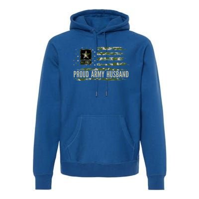 Vintage Proud Army Husband Camo American Flag Veteran Gift Funny Gift Premium Hoodie