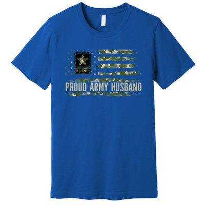 Vintage Proud Army Husband Camo American Flag Veteran Gift Funny Gift Premium T-Shirt