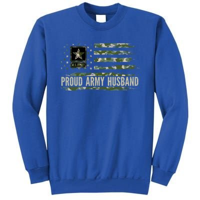 Vintage Proud Army Husband Camo American Flag Veteran Gift Funny Gift Tall Sweatshirt