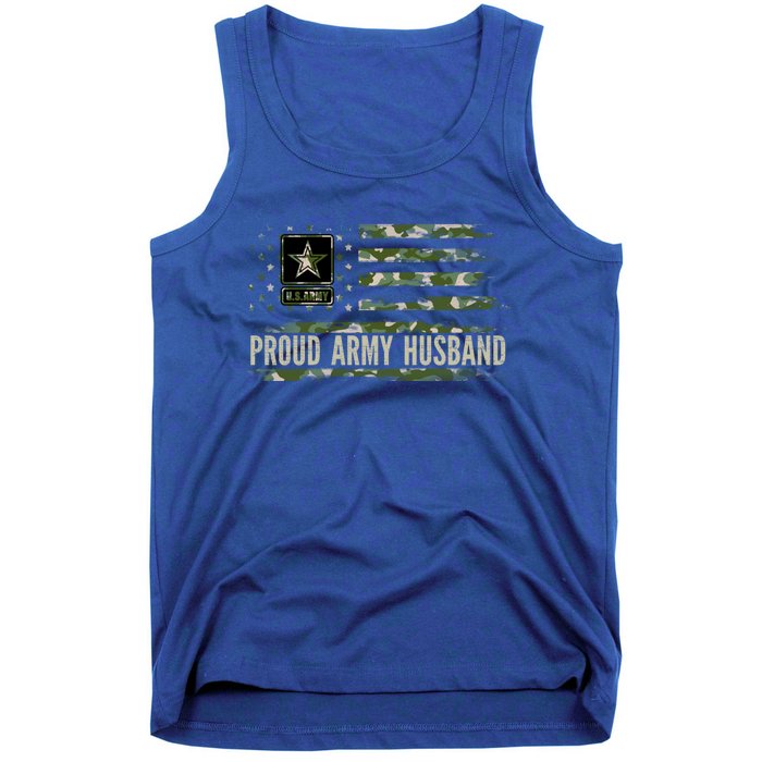 Vintage Proud Army Husband Camo American Flag Veteran Gift Funny Gift Tank Top