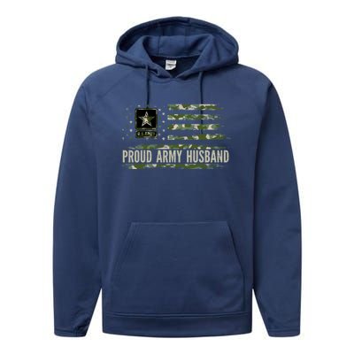 Vintage Proud Army Husband Camo American Flag Veteran Gift Funny Gift Performance Fleece Hoodie