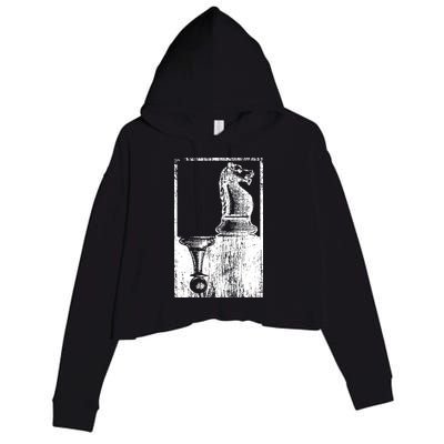 Vintage Pawn And Knight Shadow Chess Crop Fleece Hoodie