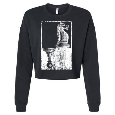 Vintage Pawn And Knight Shadow Chess Cropped Pullover Crew