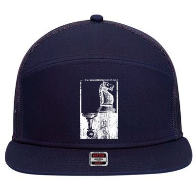 Vintage Pawn And Knight Shadow Chess 7 Panel Mesh Trucker Snapback Hat