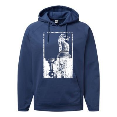 Vintage Pawn And Knight Shadow Chess Performance Fleece Hoodie