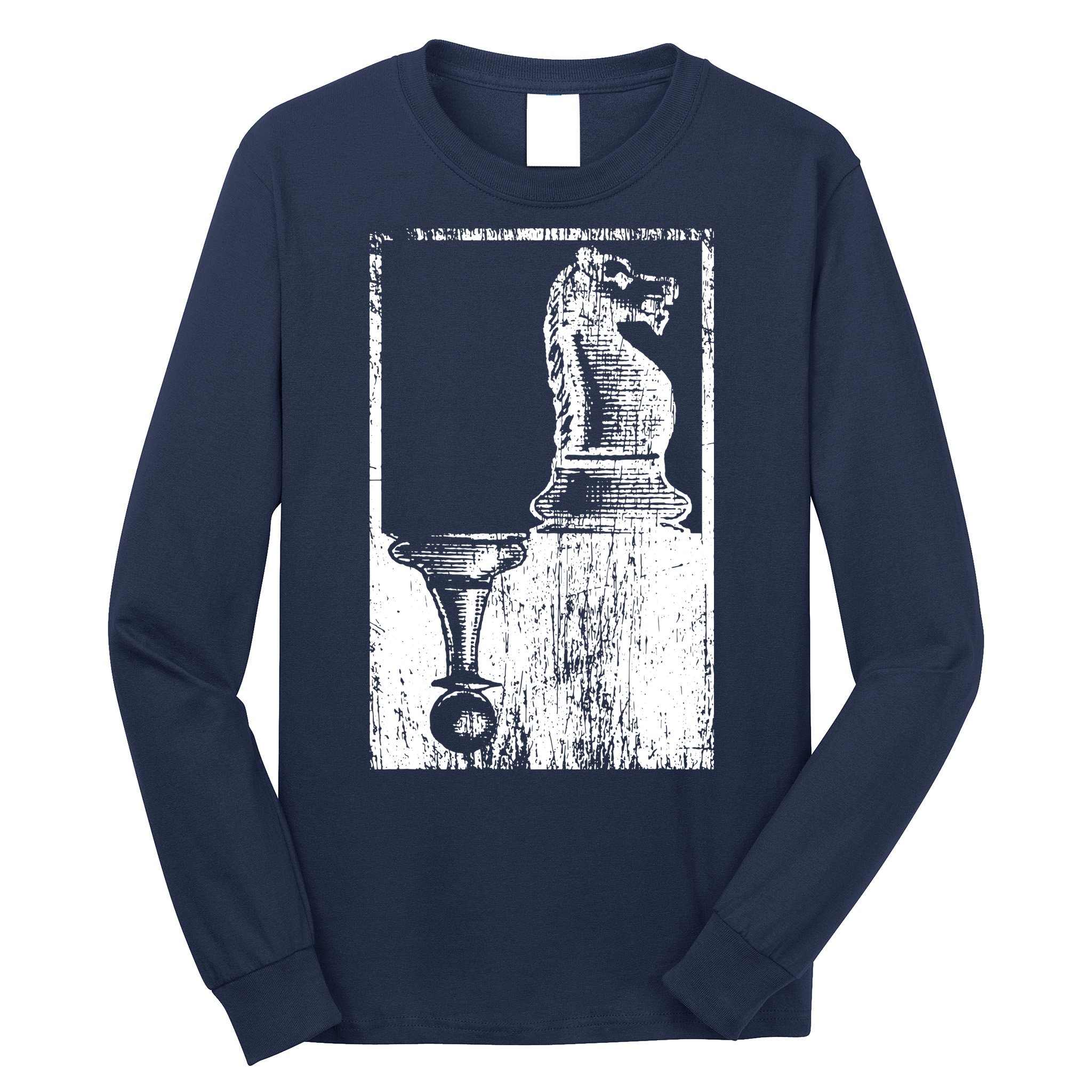 Vintage Pawn And Knight Shadow Chess Long Sleeve Shirt
