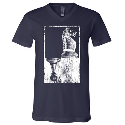 Vintage Pawn And Knight Shadow Chess V-Neck T-Shirt