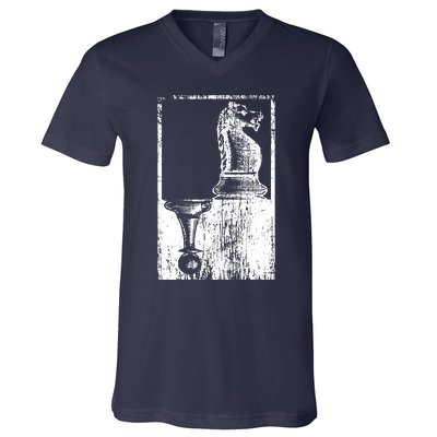 Vintage Pawn And Knight Shadow Chess V-Neck T-Shirt