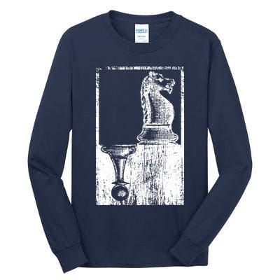 Vintage Pawn And Knight Shadow Chess Tall Long Sleeve T-Shirt