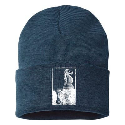 Vintage Pawn And Knight Shadow Chess Sustainable Knit Beanie