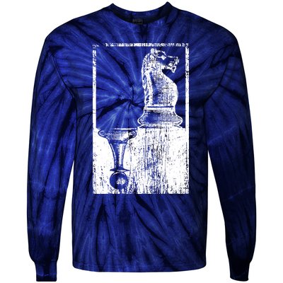 Vintage Pawn And Knight Shadow Chess Tie-Dye Long Sleeve Shirt