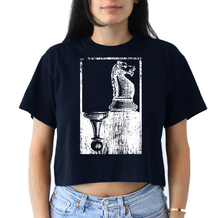 Vintage Pawn And Knight Shadow Chess Crop Top
