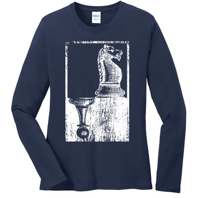Vintage Pawn And Knight Shadow Chess Ladies Long Sleeve Shirt