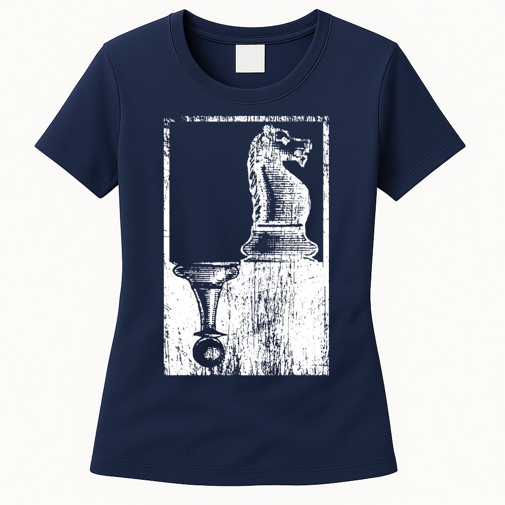 Vintage Pawn And Knight Shadow Chess Womens T-Shirt