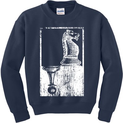 Vintage Pawn And Knight Shadow Chess Kids Sweatshirt