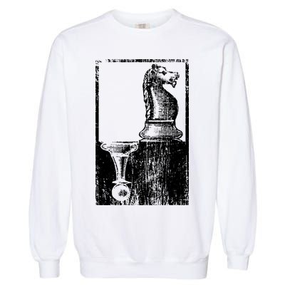 Vintage Pawn And Knight Shadow Chess Garment-Dyed Sweatshirt