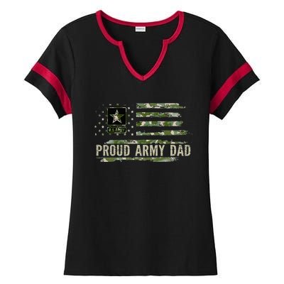 Vintage Proud Army Dad Camo American Flag Veteran Gift Ladies Halftime Notch Neck Tee