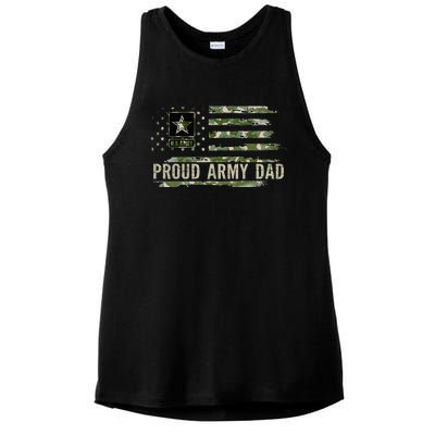 Vintage Proud Army Dad Camo American Flag Veteran Gift Ladies PosiCharge Tri-Blend Wicking Tank