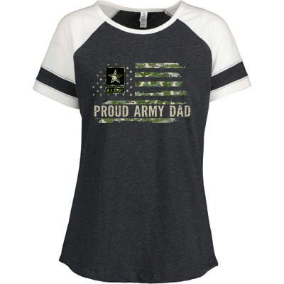 Vintage Proud Army Dad Camo American Flag Veteran Gift Enza Ladies Jersey Colorblock Tee