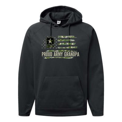 Vintage Proud Army Grandpa Camo American Flag Veteran Gift Performance Fleece Hoodie