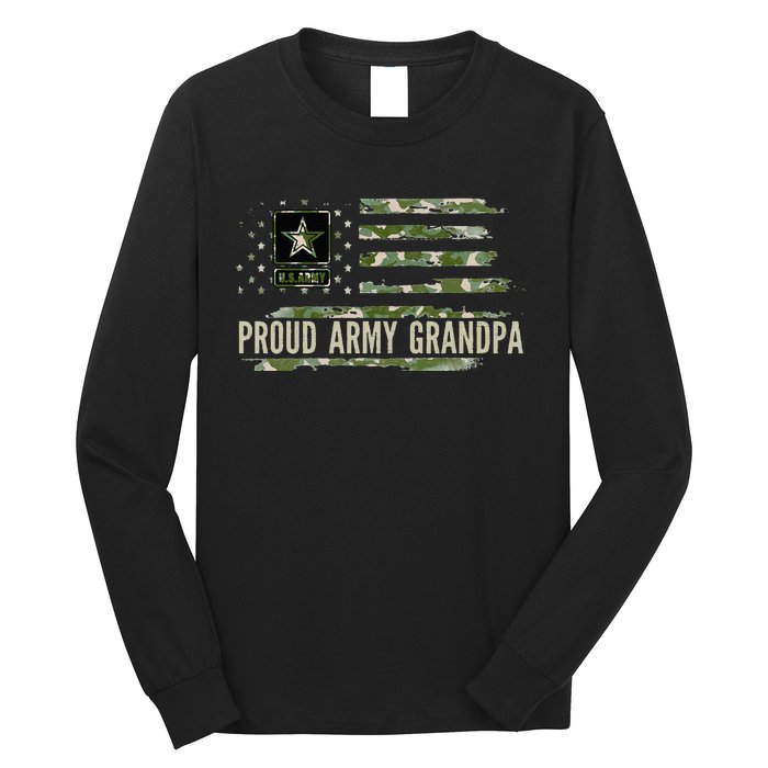 Vintage Proud Army Grandpa Camo American Flag Veteran Gift Long Sleeve Shirt