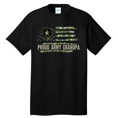 Vintage Proud Army Grandpa Camo American Flag Veteran Gift Tall T-Shirt