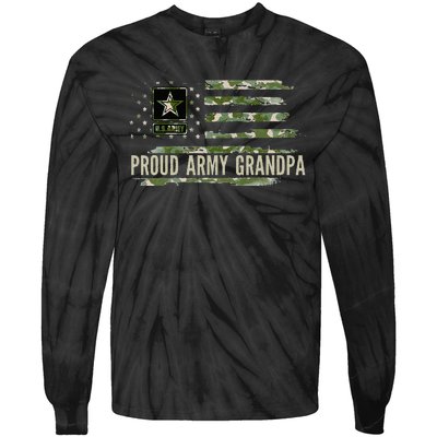 Vintage Proud Army Grandpa Camo American Flag Veteran Gift Tie-Dye Long Sleeve Shirt