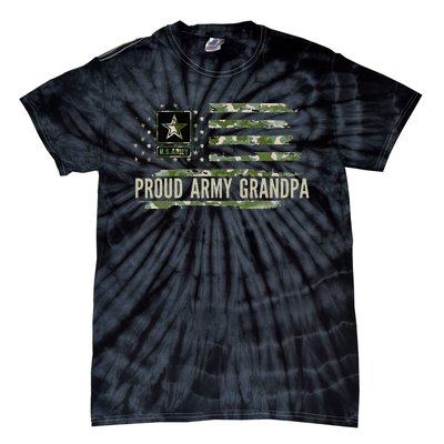 Vintage Proud Army Grandpa Camo American Flag Veteran Gift Tie-Dye T-Shirt