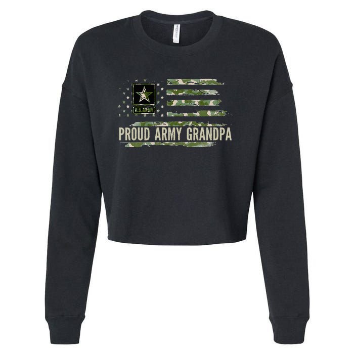 Vintage Proud Army Grandpa Camo American Flag Veteran Gift Cropped Pullover Crew