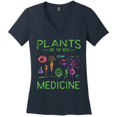 Vegan Plants Are The Best Medicine WFPBD Plant Based Women's V-Neck T-Shirt