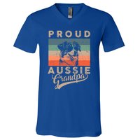 Vintage Proud Aussie Dog Grandpa Dog Owner FatherS Day Xmas Gift V-Neck T-Shirt