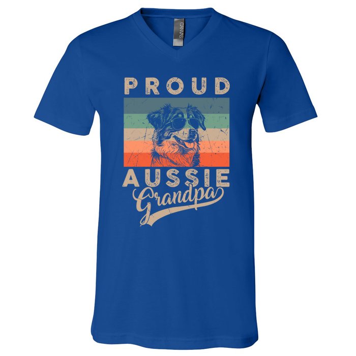 Vintage Proud Aussie Dog Grandpa Dog Owner FatherS Day Xmas Gift V-Neck T-Shirt