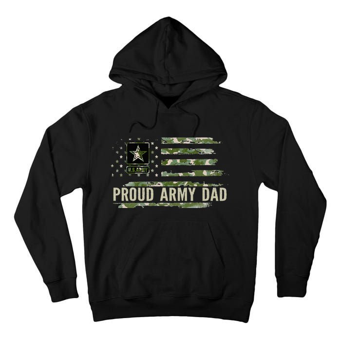 Vintage Proud Army Dad Camo American Flag Veteran Gift Tall Hoodie