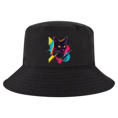 Vibrant Pop Art Cat With Geometric Patterns Cool Comfort Performance Bucket Hat