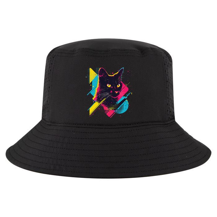 Vibrant Pop Art Cat With Geometric Patterns Cool Comfort Performance Bucket Hat