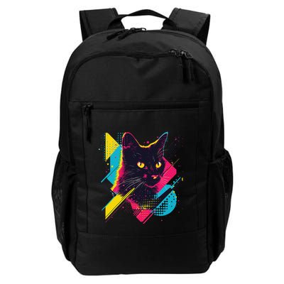 Vibrant Pop Art Cat With Geometric Patterns Daily Commute Backpack