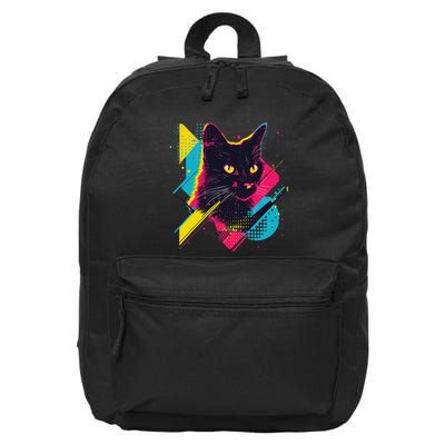 Vibrant Pop Art Cat With Geometric Patterns 16 in Basic Backpack