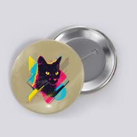 Vibrant Pop Art Cat With Geometric Patterns Button
