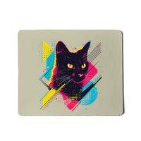 Vibrant Pop Art Cat With Geometric Patterns Mousepad