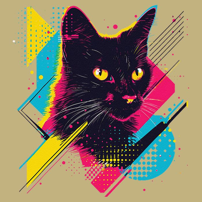 Vibrant Pop Art Cat With Geometric Patterns Cooling Performance Long Sleeve Crew