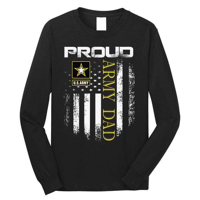 Vintage Proud Army Dad With American Flag Gift Long Sleeve Shirt