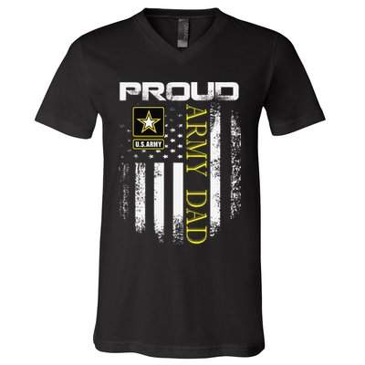 Vintage Proud Army Dad With American Flag Gift V-Neck T-Shirt