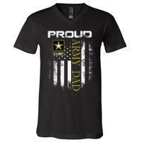 Vintage Proud Army Dad With American Flag Gift V-Neck T-Shirt