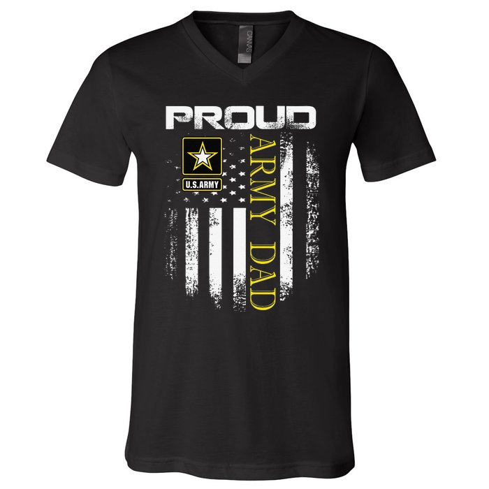 Vintage Proud Army Dad With American Flag Gift V-Neck T-Shirt