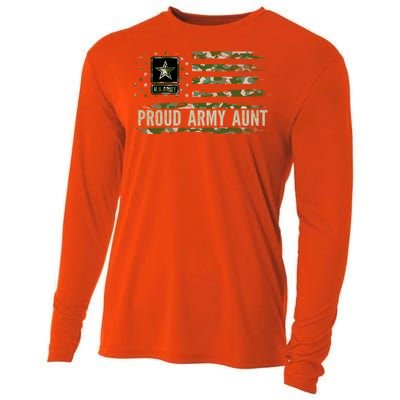 Vintage Proud Army Aunt Camo American Flag Veteran Gift Meaningful Gift Cooling Performance Long Sleeve Crew