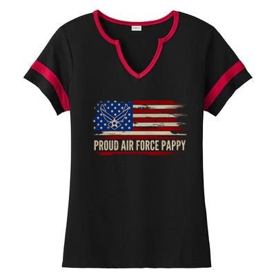 Vintage Proud Air Force Pappy American Flag Veteran Gift Funny Gift Ladies Halftime Notch Neck Tee