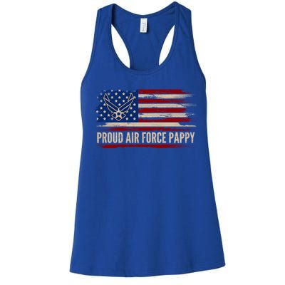 Vintage Proud Air Force Pappy American Flag Veteran Gift Funny Gift Women's Racerback Tank